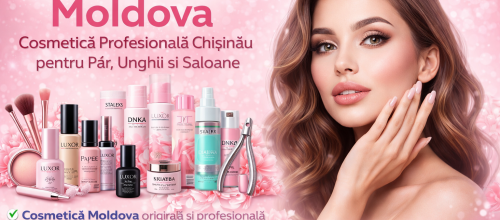 Cosmetică Moldova – femeie frumoasă cu machiaj profesional și produse cosmetice pentru păr, unghii și saloane în Chișinău