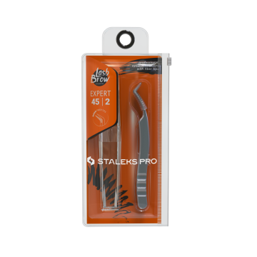 Пинцет для наращивания ресниц Staleks Pro EXPERT 45 Type 2 (TE-45/2) L-образный — профессиональный пинцет STALEKS для объемного и мега-объемного наращивания ресниц