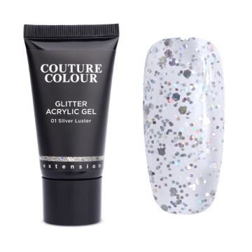 Акрил-гель Couture Colour Acrylic Gel Glitter 01 Silver Luster прозрачный с мелкими серебристыми блестками