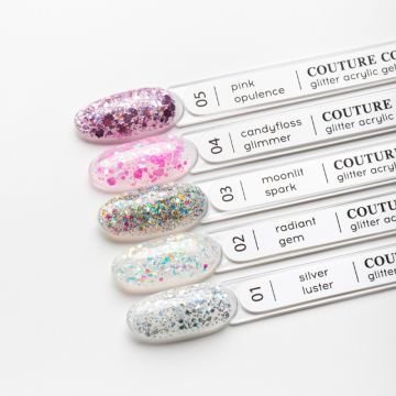 Акрил-гель Couture Colour Acrylic Gel Glitter 05 Pink Opulence прозрачный с крупными розовыми блестками