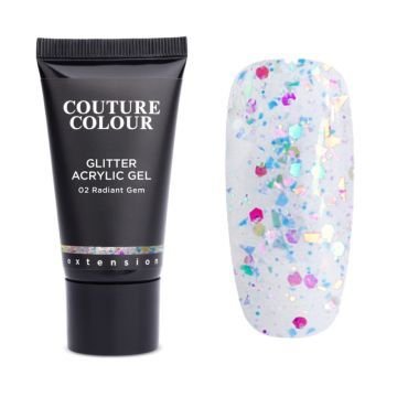 Акрил-гель Couture Colour Acrylic Gel Glitter 02 Radiant Gem прозрачный со средними цветными блестками