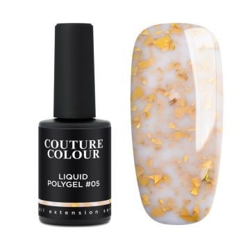 Жидкий полигель Couture Colour Liquid Polygel 05 молочный с золотистой поталью 9 мл Жидкий полигель Couture Colour Liquid Polygel 05 молочный с золотистой поталью 9 мл