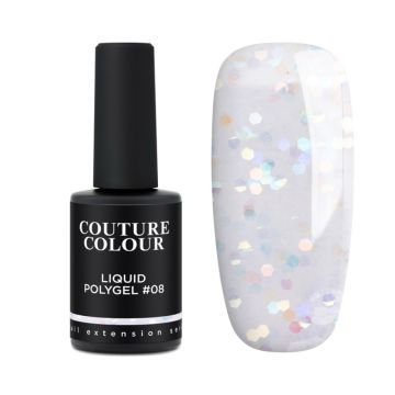 Жидкий полигель Couture Colour Liquid Polygel 08 полупрозрачный молочный с фольгированными конфетти Жидкий полигель Couture Colour Liquid Polygel 08 полупрозрачный молочный с фольгированными конфетти
